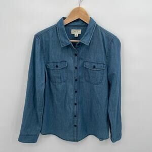 Per Se 100% Cotton Chambray Button Down Collared Shirt  // M